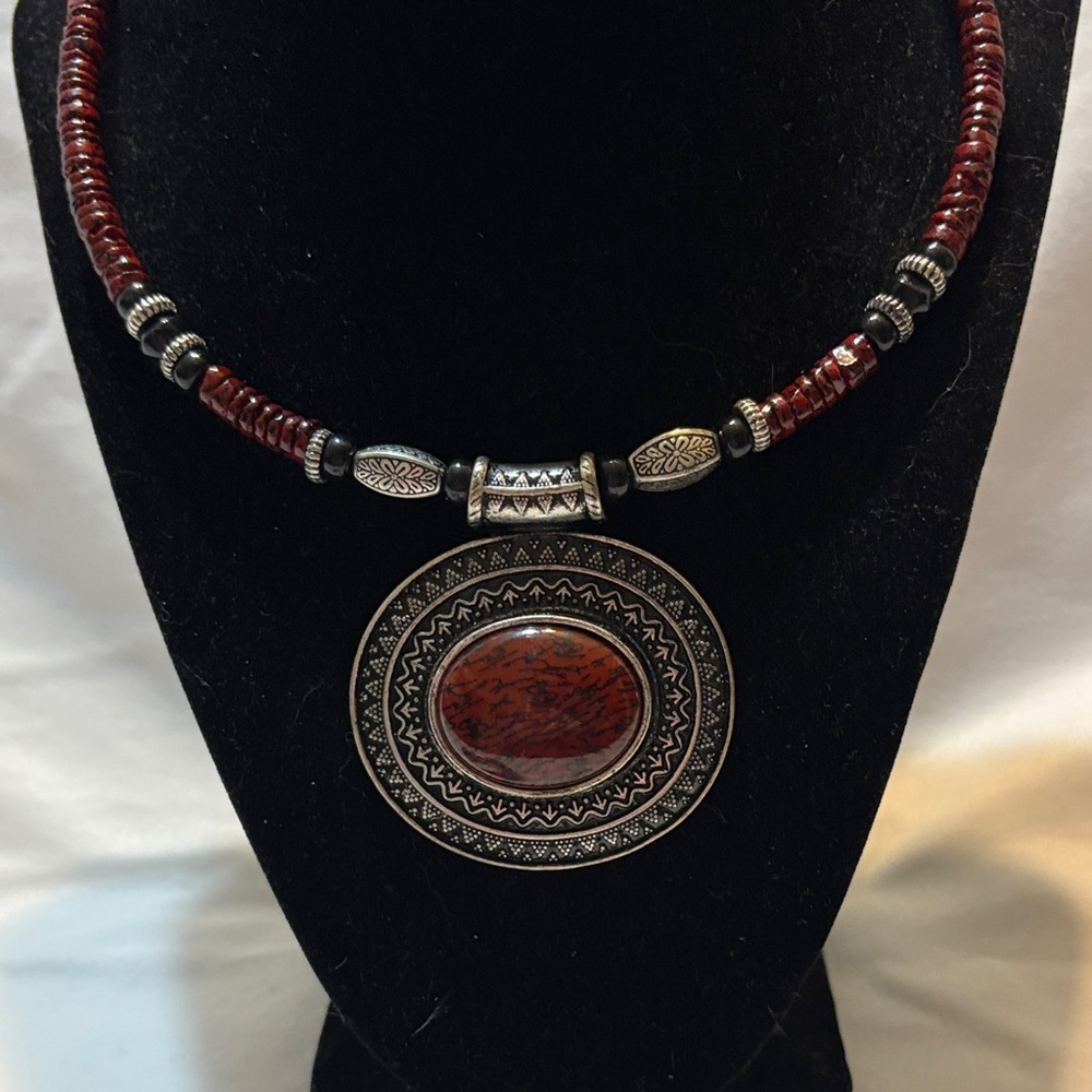 Premier Designs Boho Silver and Deep Red Jewelry Set - Picture 3 of 6